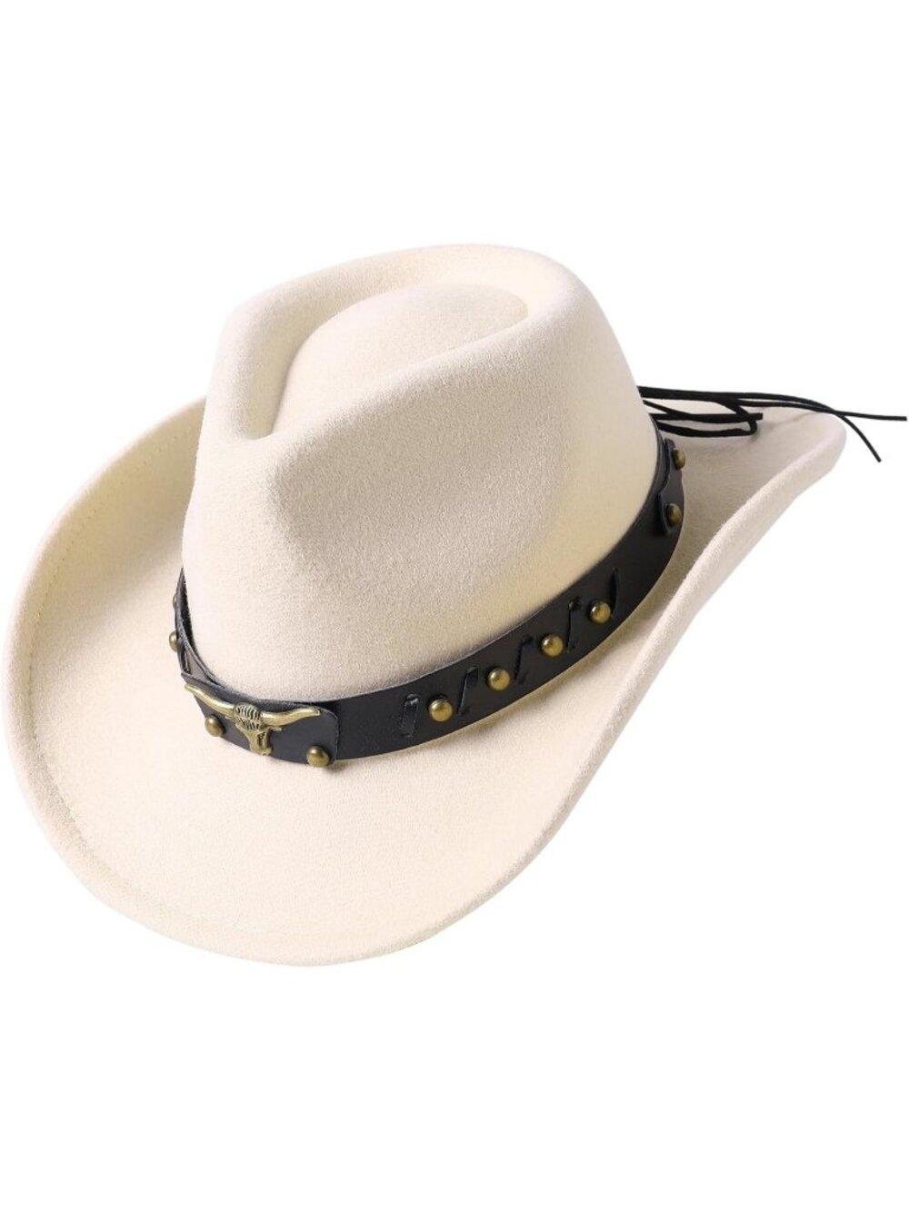Unisex Beige Faux Felt Bull Skull Band Belt Classic Party Western Cowboy Hat
